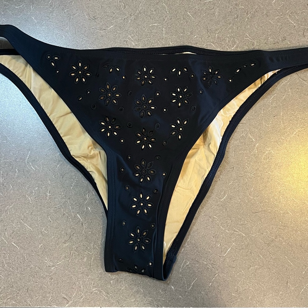 Tory Burch Broderie Hipster Black Bikini Bottoms Womens Swim Size Large NWT